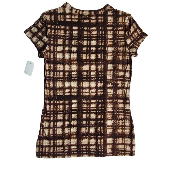 Simply Vera Vera Wang brown plaid short sleeve top sz XS - Picture 3 of 15